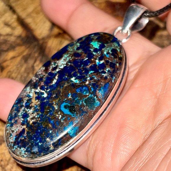 Stunning Dark Chessylite Blue Spar Azurite Pendant 2 1/2” - Picture 4 of 14